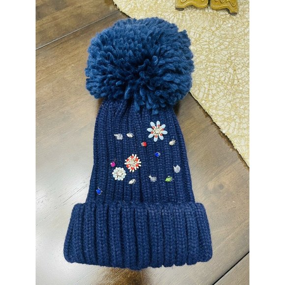 Cara New York Knit Wintet Hat Blue With Stones - Picture 1 of 5